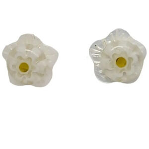 Hibiscus Flower Shell Natural White Mother of Pearl Lampwork Stud Earrings